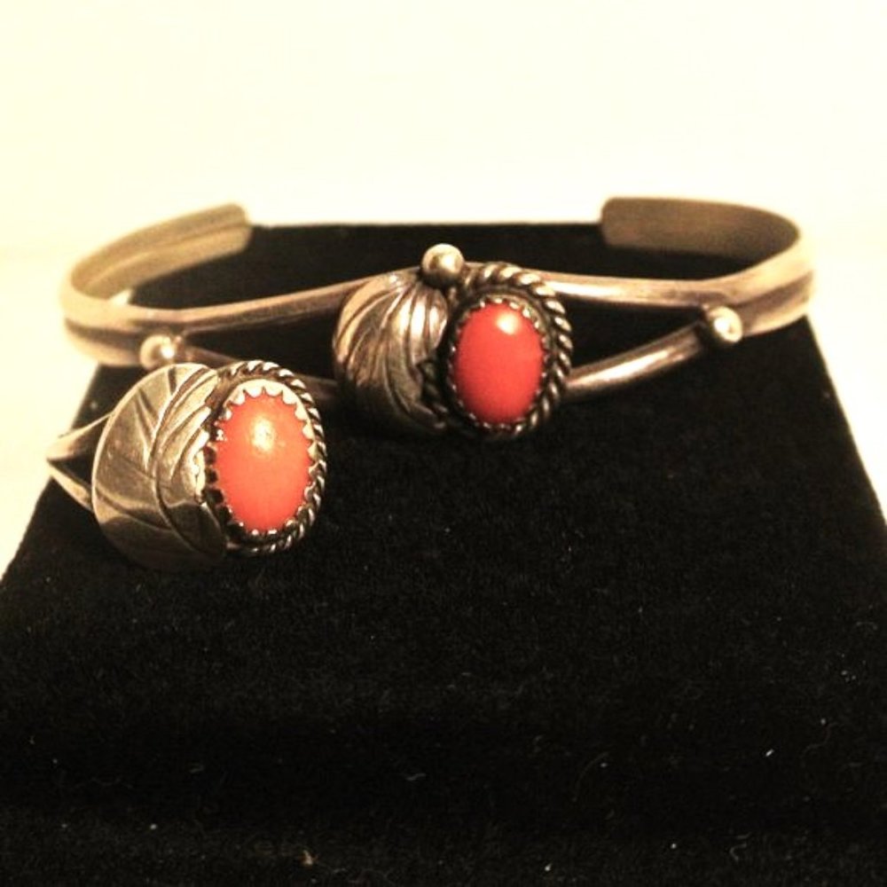 Sterling Coral Cuff  Bracelet and matching Ring5.5